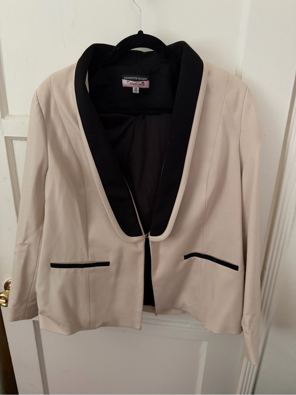 Modcloth Vintage Shawl Collar Contrast Trim Blazer - Cream and Black